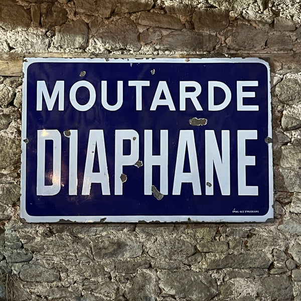 Ancienne plaque émaillée Moutarde Diaphane