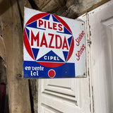 PILES MAZDA : Plaque émaillée double-face à équerre 41,5 x 45 cm