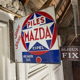 PILES MAZDA : Plaque émaillée double-face à équerre 41,5 x 45 cm