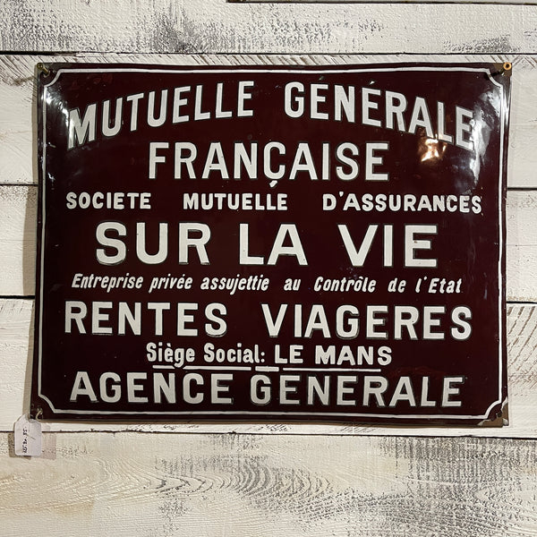 Plaque émaillée bombée Mutuelle Générale 45 x 60 cm